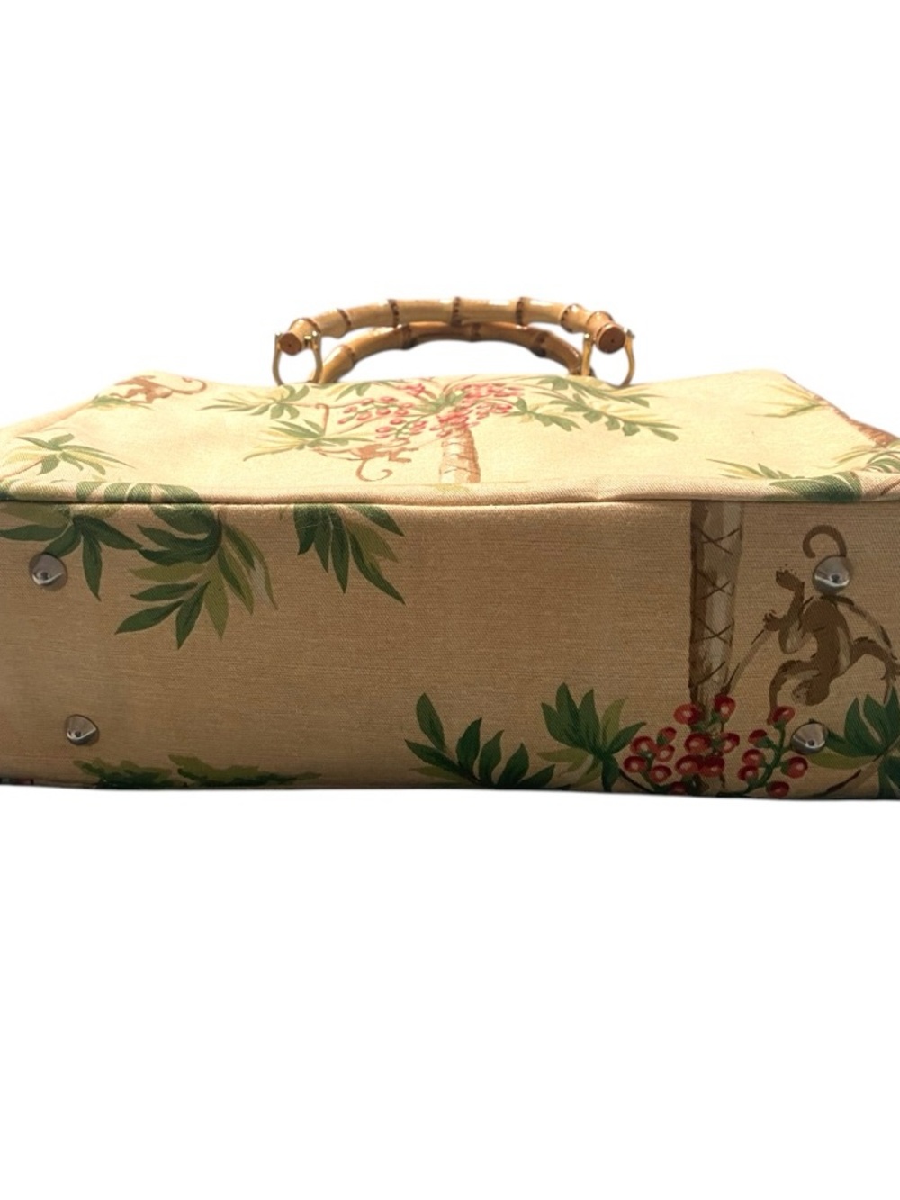 Vintage Isabella Fiore beaded canvas handbag tropical monkey palm tree bamboo - Picture 9 of 12